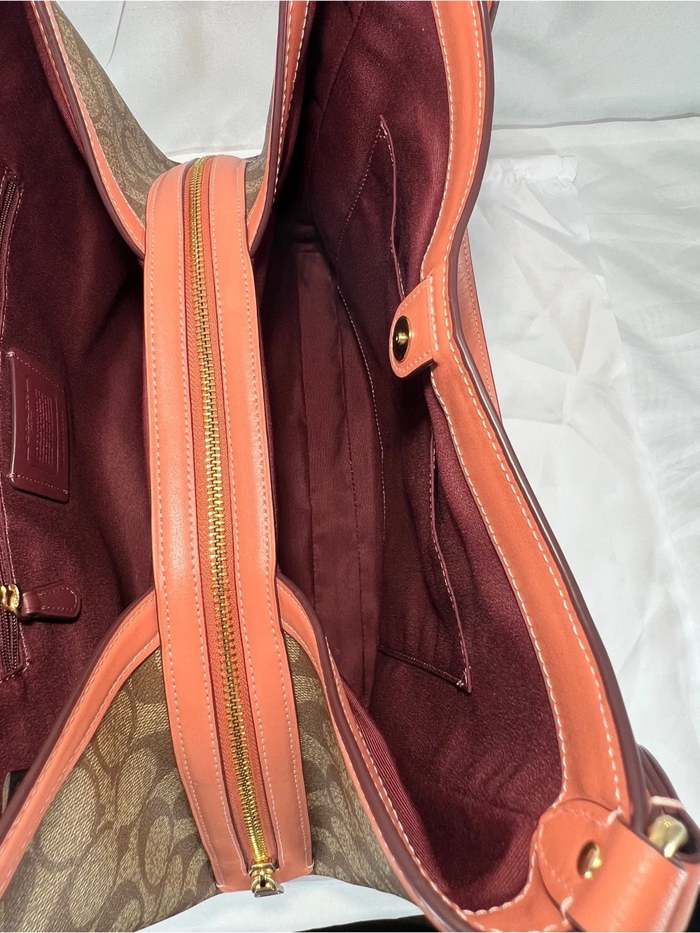 COACH C6232 Kristy Shoulder Bag In Signature Canvas Khaki Coral Pink EUC